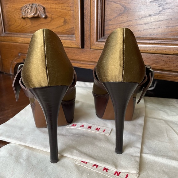 Marni Satin Platform Pumps Peep Toe Heels, 7 - Picture 8 of 12